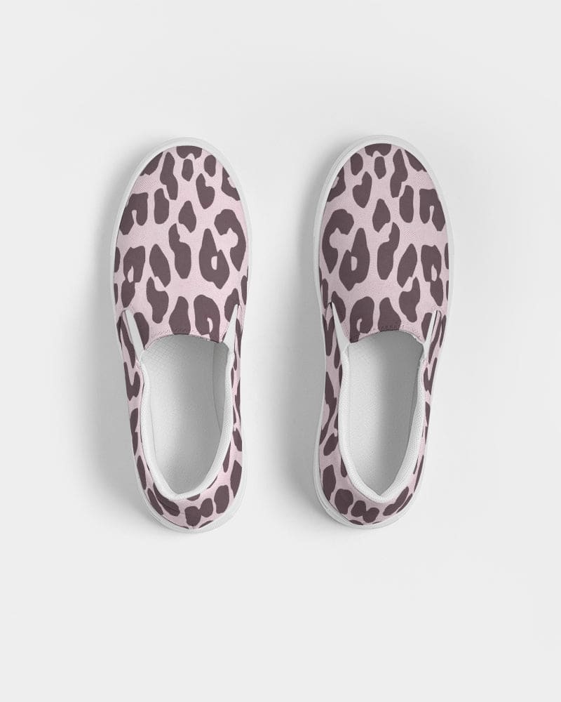 Womens Sneakers - Canvas Slip on Shoes, Pink Leopard Print by inQue.Style