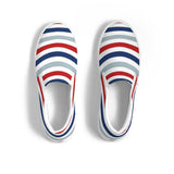 Womens Sneakers - Canvas Slip on Shoes, Red White Blue Striped Print by inQue.Style