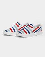 Womens Sneakers - Canvas Slip on Shoes, Red White Blue Striped Print by inQue.Style