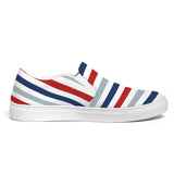 Womens Sneakers - Canvas Slip on Shoes, Red White Blue Striped Print by inQue.Style