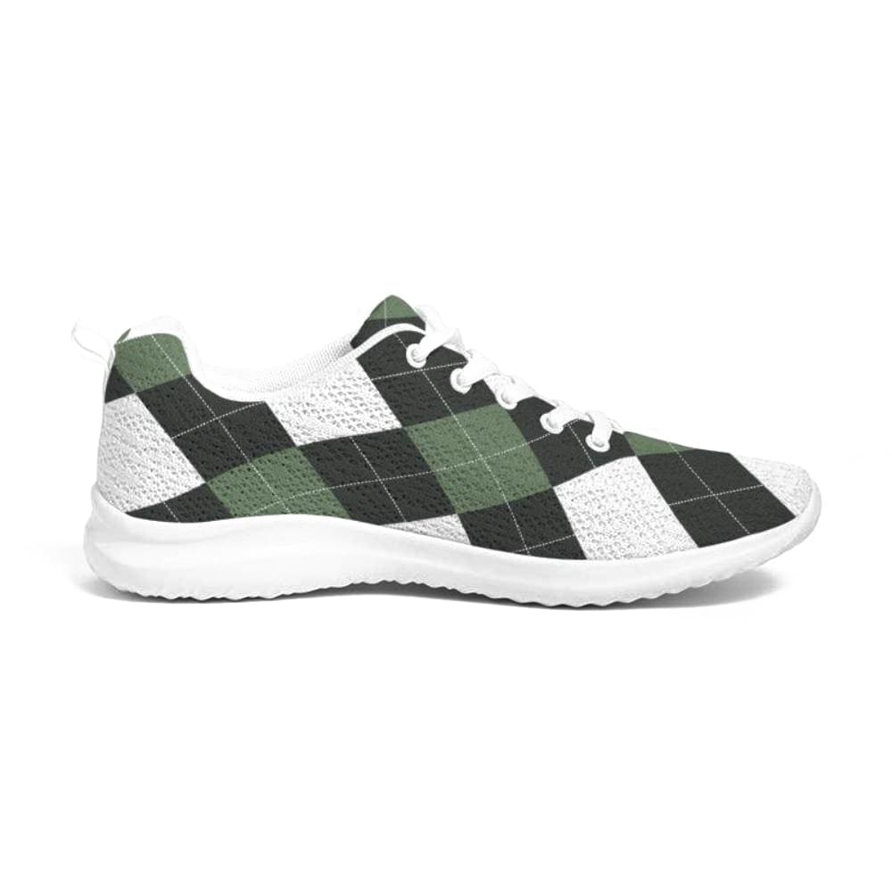 Womens Sneakers - Green and White Plaid Canvas Sports Shoes / Running by inQue.Style