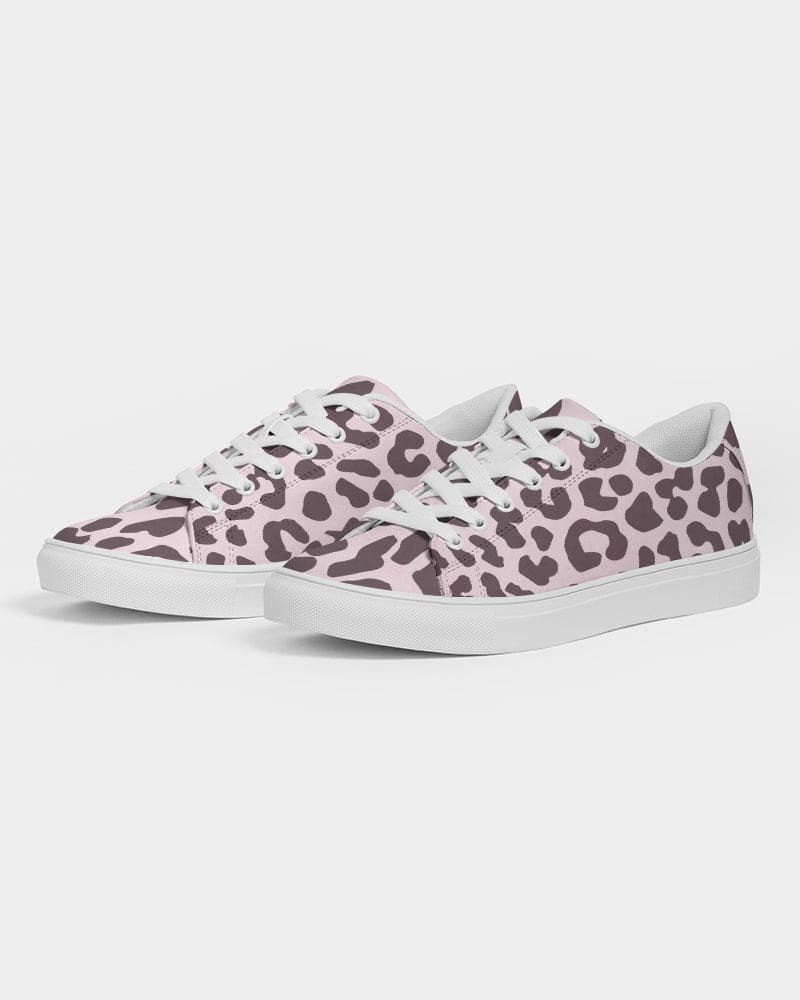 Womens Sneakers - Low Top Sports Shoes, Pink Leopard Print by inQue.Style