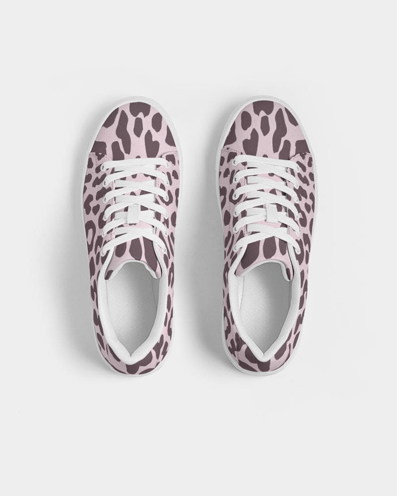 Womens Sneakers - Low Top Sports Shoes, Pink Leopard Print by inQue.Style