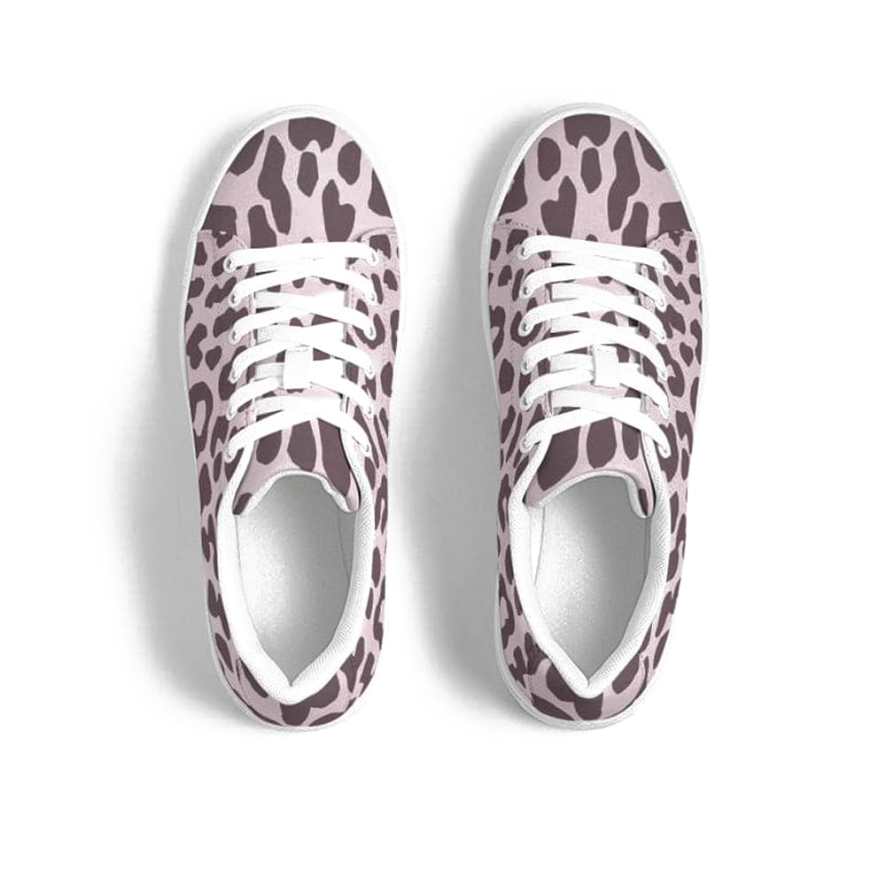 Womens Sneakers - Low Top Sports Shoes, Pink Leopard Print by inQue.Style