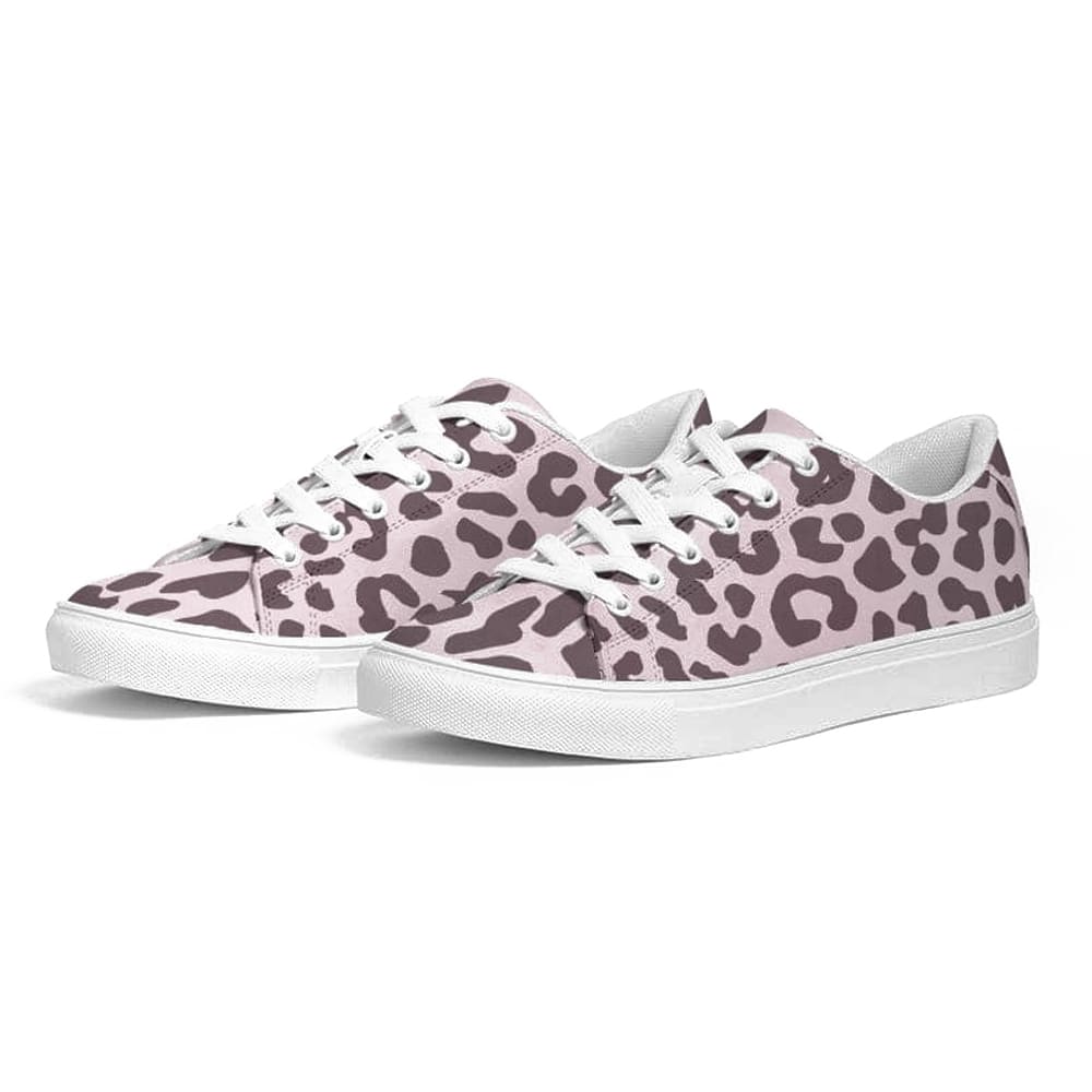 Womens Sneakers - Low Top Sports Shoes, Pink Leopard Print by inQue.Style