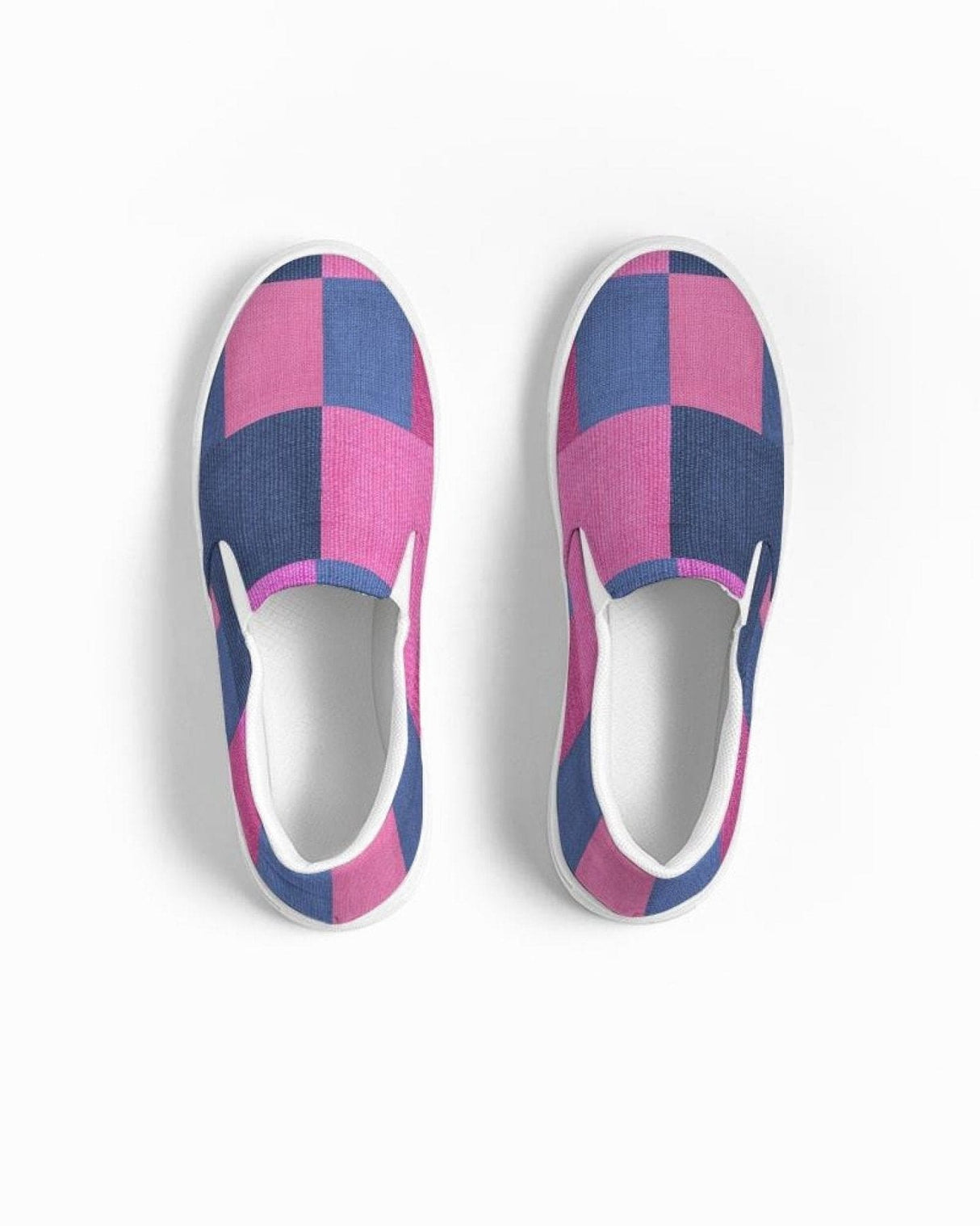 Womens Sneakers - Pink & Blue Geometric Print Slip-on Canvas Shoes by inQue.Style