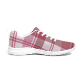 Womens Sneakers - Pink and White Plaid Running Sports Shoes by inQue.Style