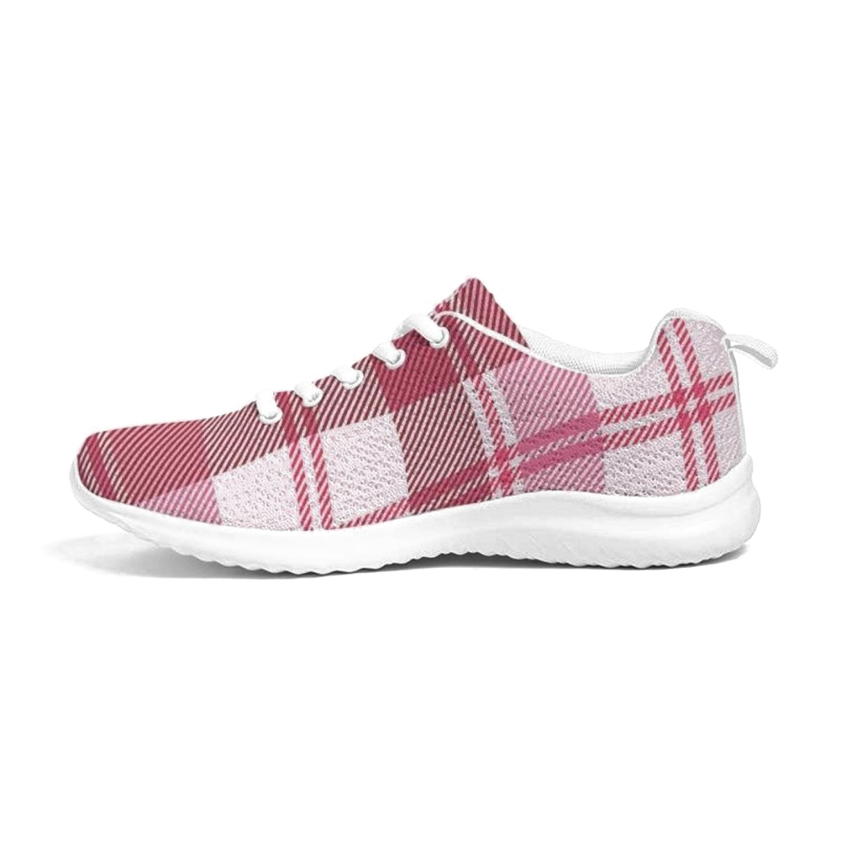 Womens Sneakers - Pink and White Plaid Running Sports Shoes by inQue.Style