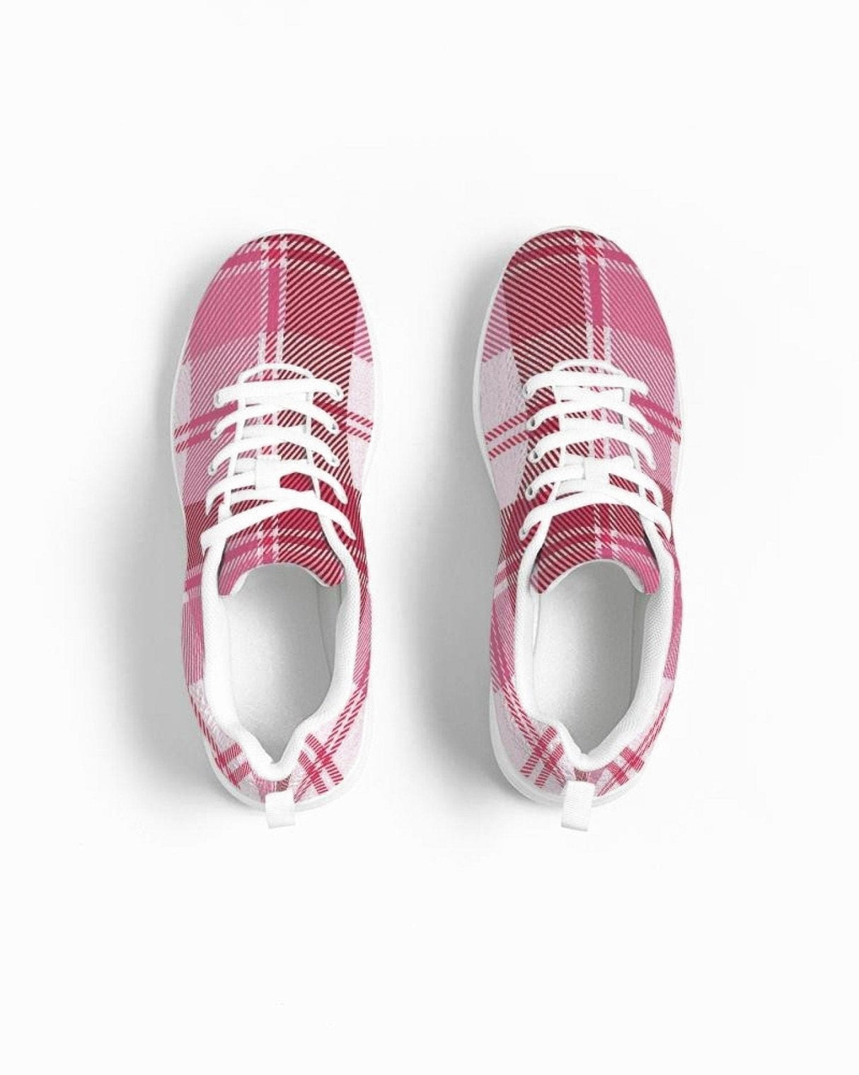 Womens Sneakers - Pink and White Plaid Running Sports Shoes by inQue.Style