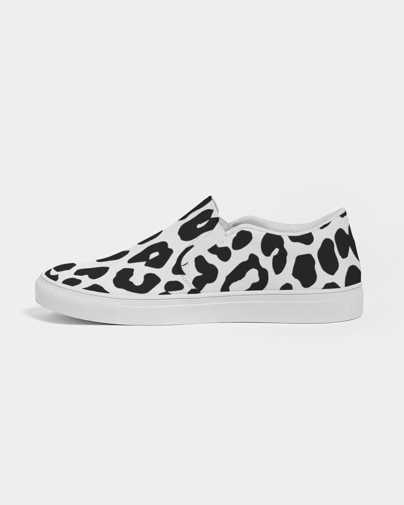 Womens Sneakers - Slip on Canvas Shoes, Black and White Leopard Print by inQue.Style