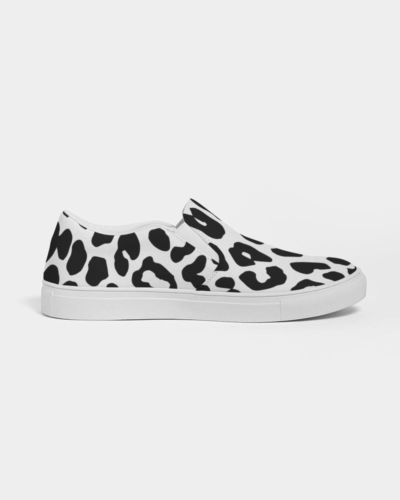 Womens Sneakers - Slip on Canvas Shoes, Black and White Leopard Print by inQue.Style