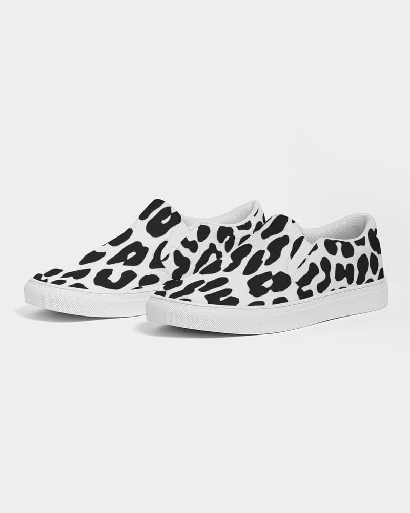 Womens Sneakers - Slip on Canvas Shoes, Black and White Leopard Print by inQue.Style