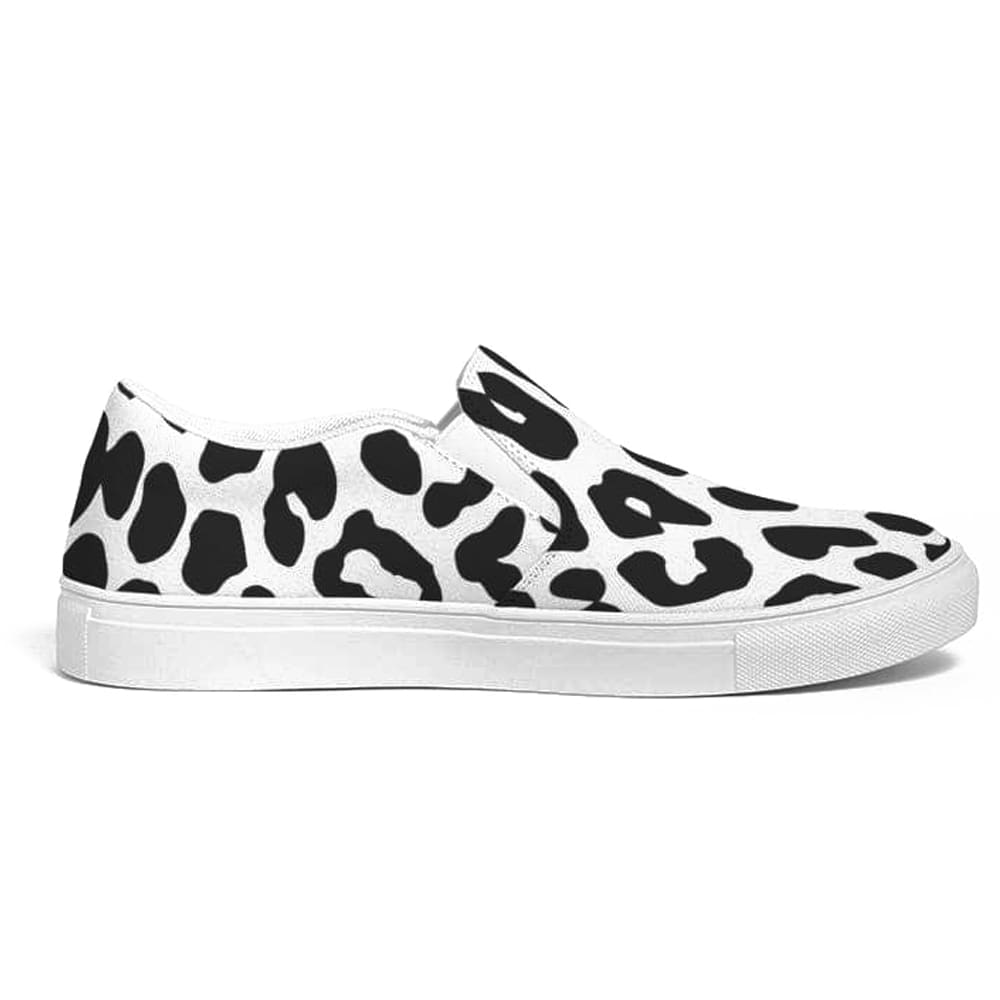 Womens Sneakers - Slip on Canvas Shoes, Black and White Leopard Print by inQue.Style