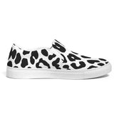 Womens Sneakers - Slip on Canvas Shoes, Black and White Leopard Print by inQue.Style