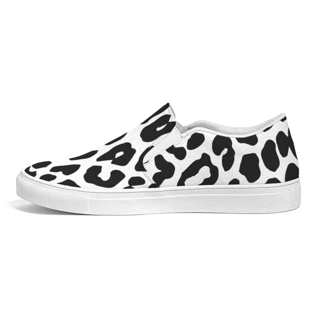 Womens Sneakers - Slip on Canvas Shoes, Black and White Leopard Print by inQue.Style