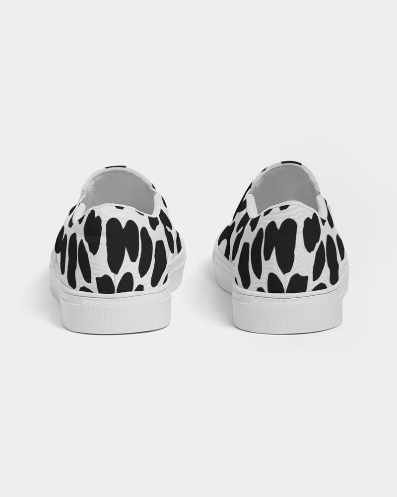 Womens Sneakers - Slip on Canvas Shoes, Black and White Leopard Print by inQue.Style