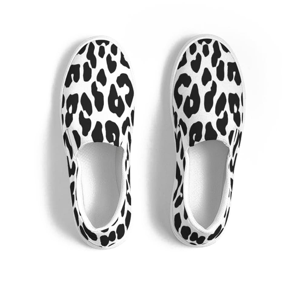 Womens Sneakers - Slip on Canvas Shoes, Black and White Leopard Print by inQue.Style