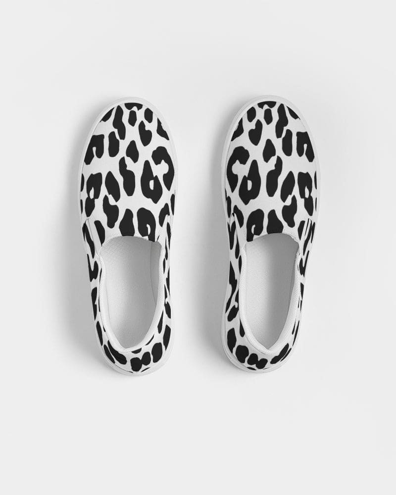 Womens Sneakers - Slip on Canvas Shoes, Black and White Leopard Print by inQue.Style