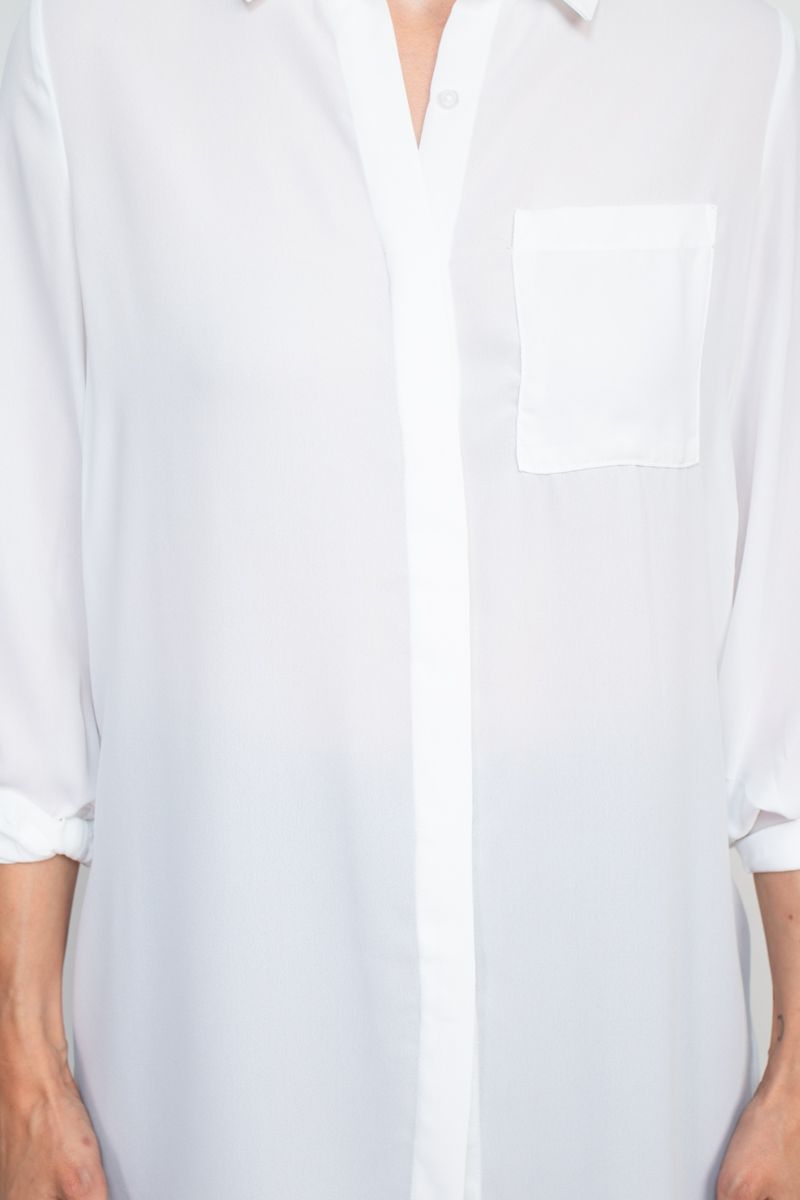 Joan Vass NY collared 3/4 sleeve front button closure chiffon crepe shirt by Curated Brands