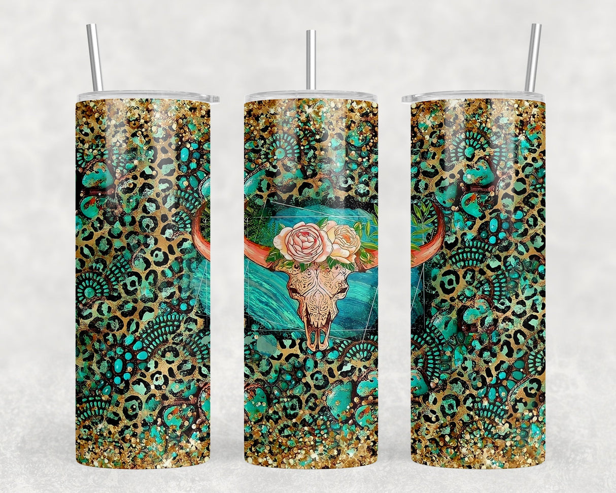 Western Bull Skull  - 20 oz Steel Skinny Tumbler - Optional Blue Tooth Speaker - Speaker Color will Vary by Rowdy Ridge Co