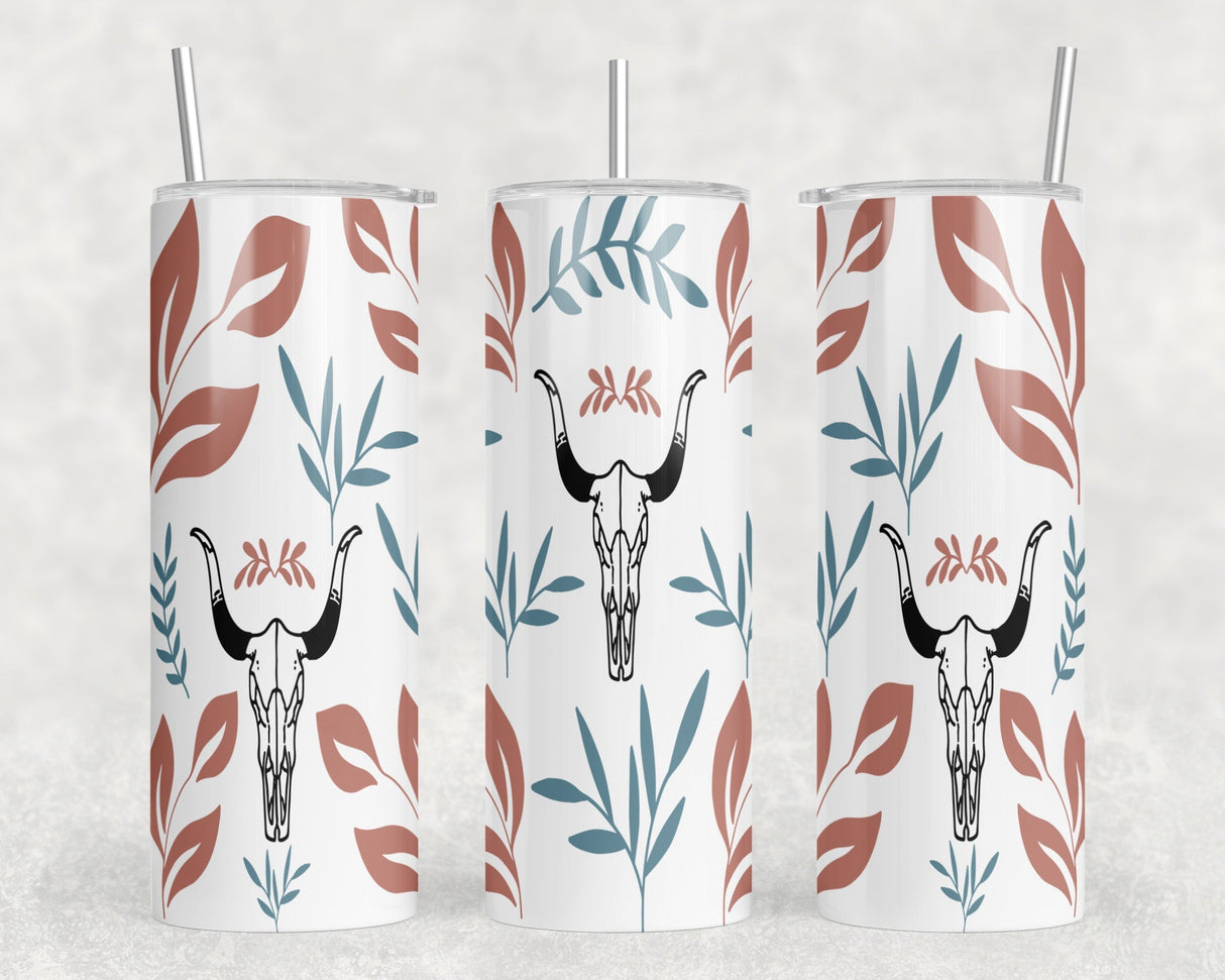 Western Bull Skull |Skinny Tumbler|Optional Bluetooth Speaker| Speaker Color Varies by Rowdy Ridge Co