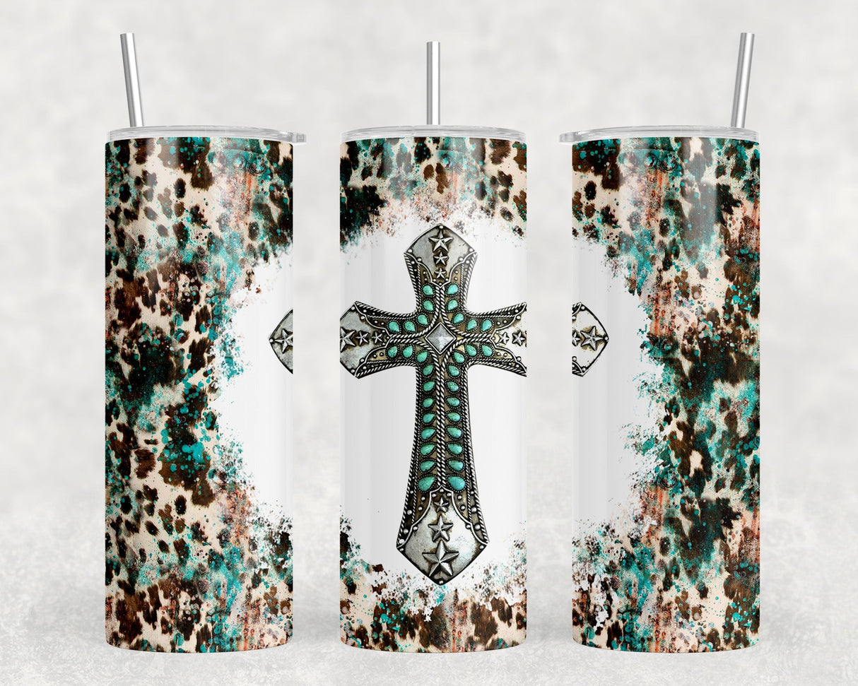 Western Cross - 20 oz Steel Skinny Tumbler - Optional Blue Tooth Speaker - Speaker Color will Vary by Rowdy Ridge Co