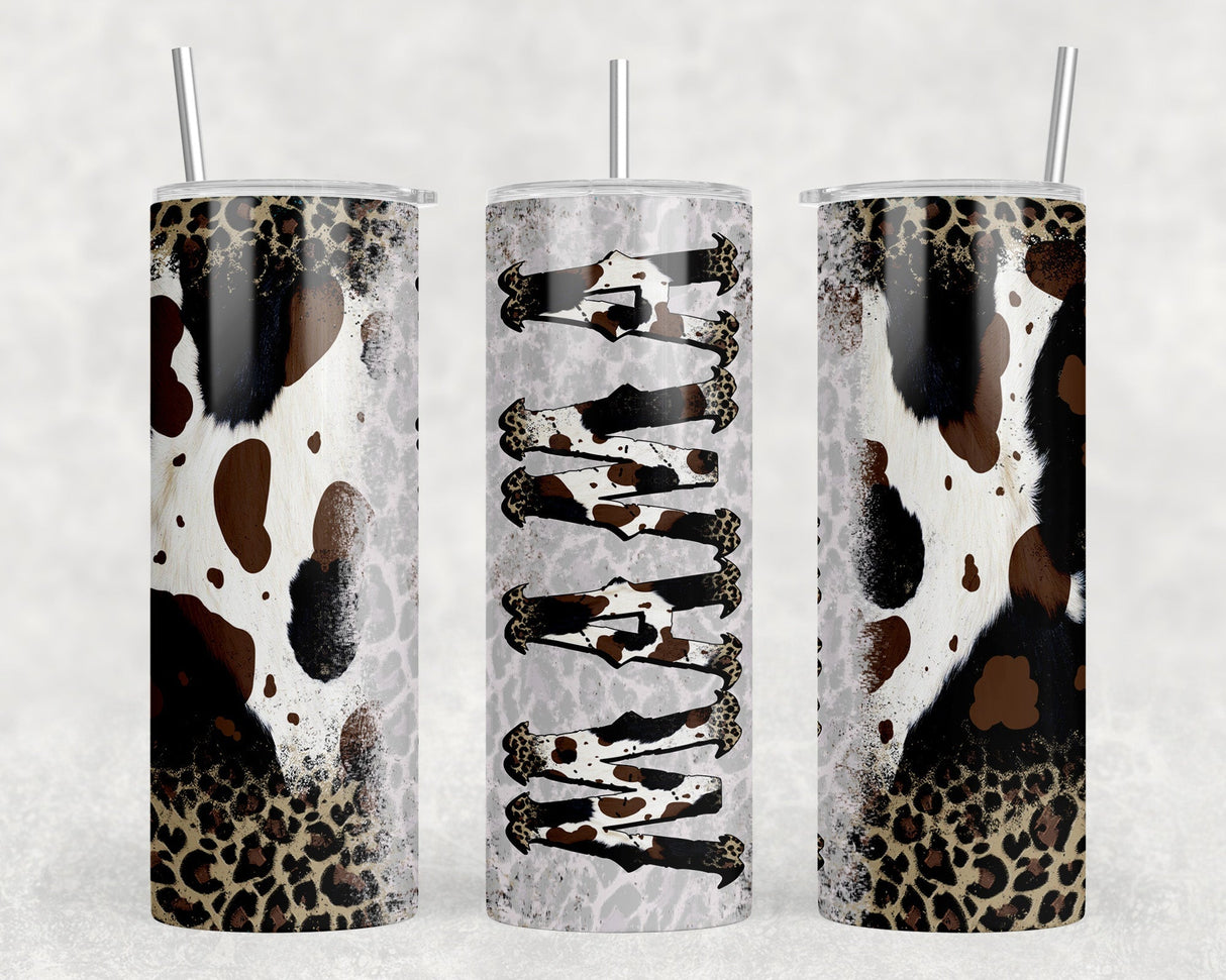 Western faux cowhide Mama|Skinny Tumbler|Optional Bluetooth Speaker| Speaker Color Varies by Rowdy Ridge Co