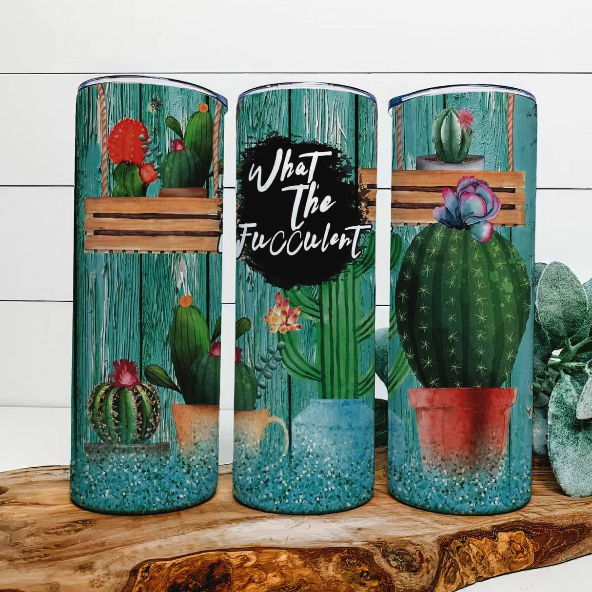 What The Fucculent Succulents - 20 oz Steel Skinny Tumbler - Optional Blue Tooth Speaker - Speaker Color will Vary by Rowdy Ridge Co