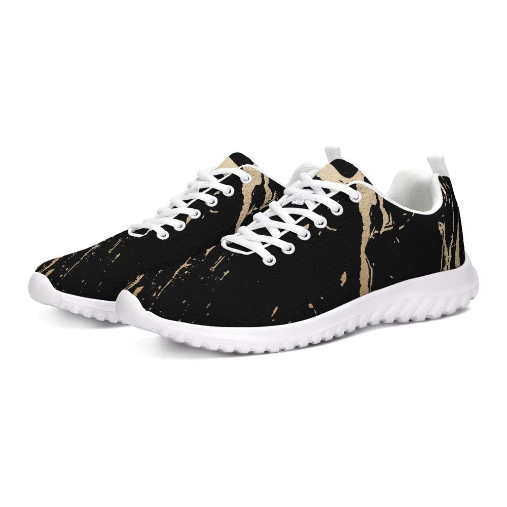 Womens Sneakers - Black and Gold Swirl Style Canvas Sports Shoes / Running by inQue.Style