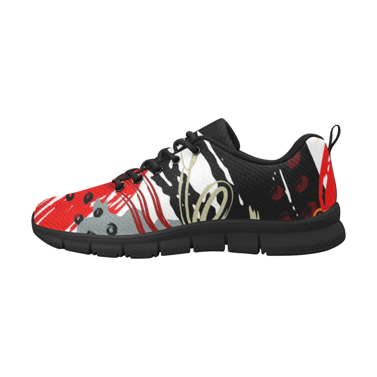 Womens Sneakers, Black and White Abstract Print Running Shoes by inQue.Style