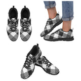 Womens Sneakers, Black and White Plaid Print Running Shoes by inQue.Style