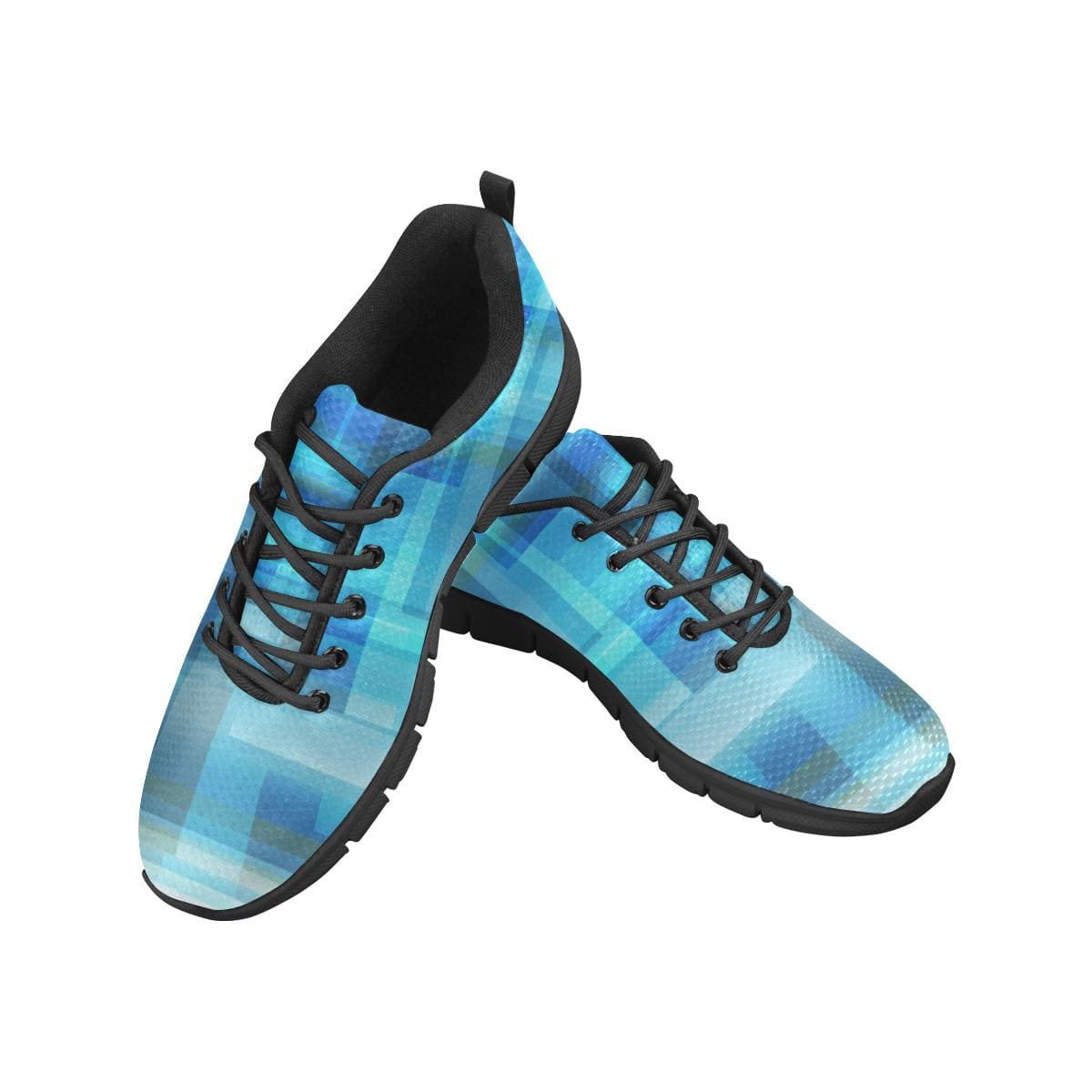 Womens Sneakers, Blue and Black Geometric Print Running Shoes by inQue.Style