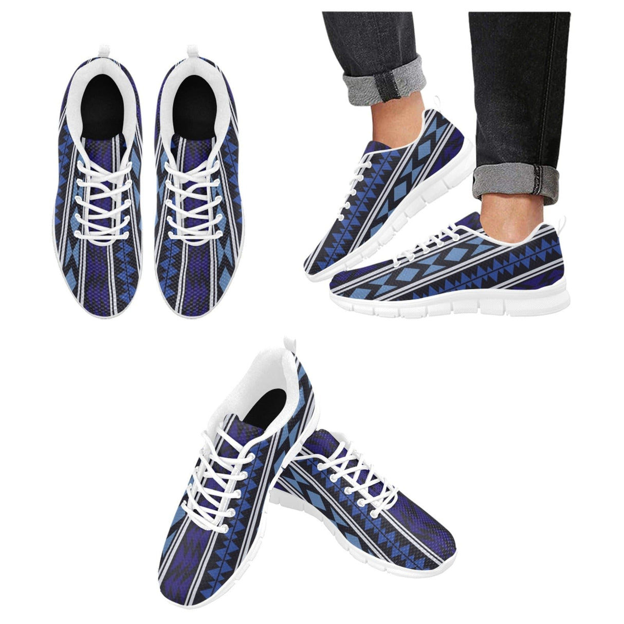 Womens Sneakers, Blue Aztec Print Running Shoes by inQue.Style