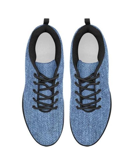 Womens Sneakers, Blue Denim Print Running Shoes by inQue.Style