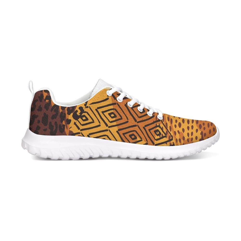 Womens Sneakers - Canvas Running Shoes, Brown and Yellow Print by inQue.Style