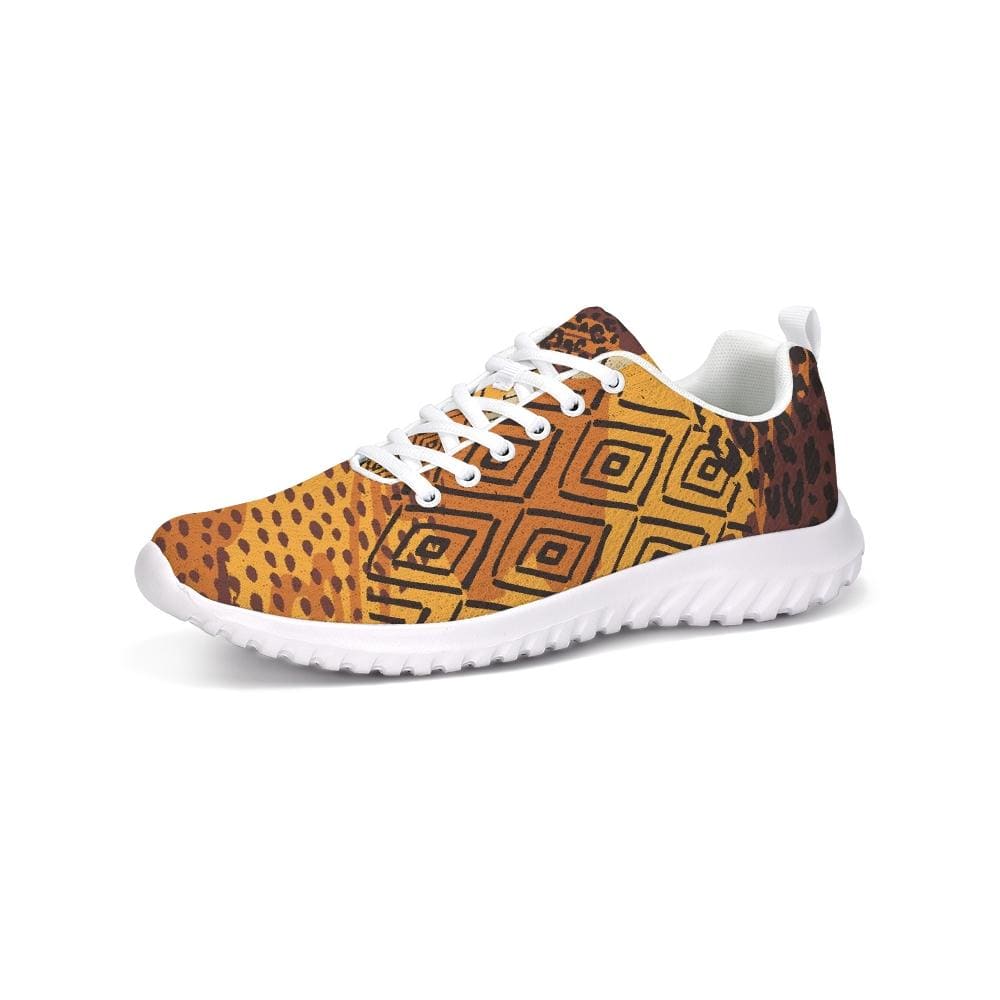 Womens Sneakers - Canvas Running Shoes, Brown and Yellow Print by inQue.Style