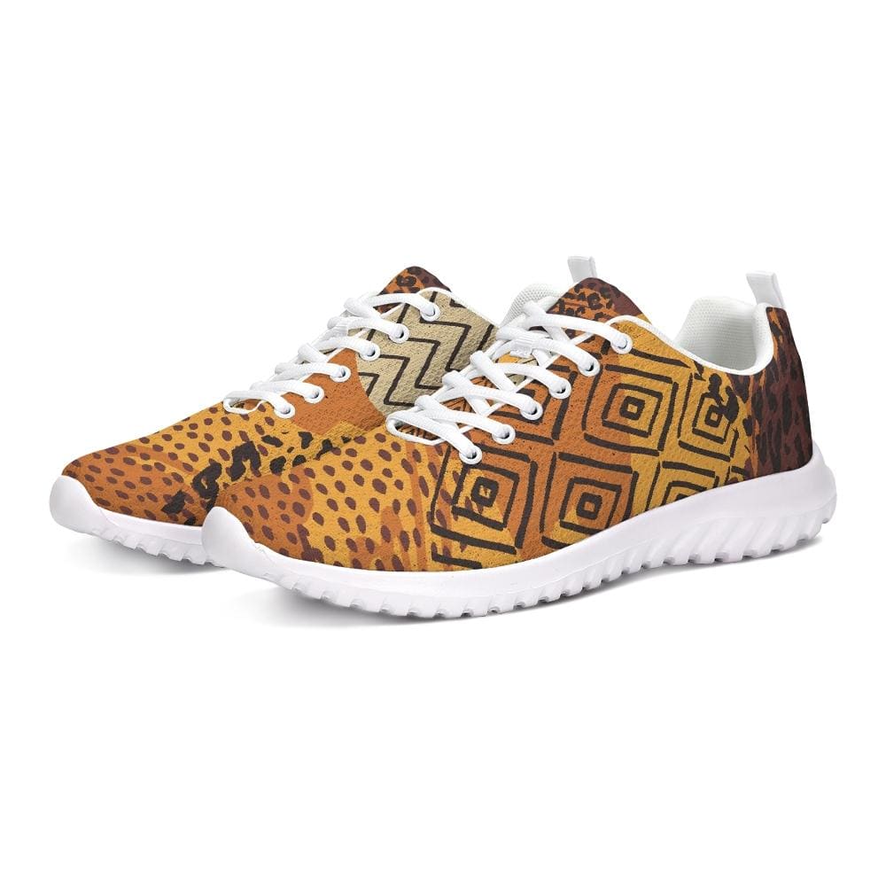 Womens Sneakers - Canvas Running Shoes, Brown and Yellow Print by inQue.Style