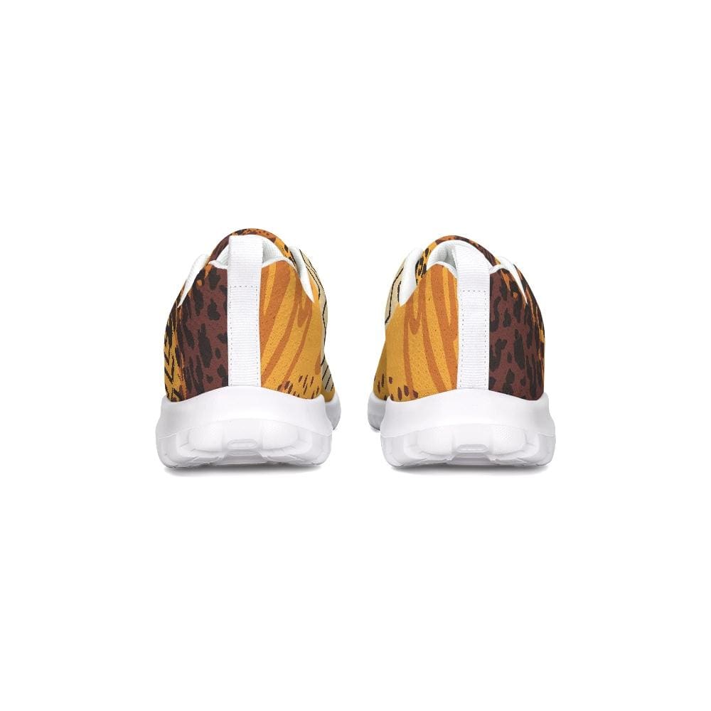 Womens Sneakers - Canvas Running Shoes, Brown and Yellow Print by inQue.Style