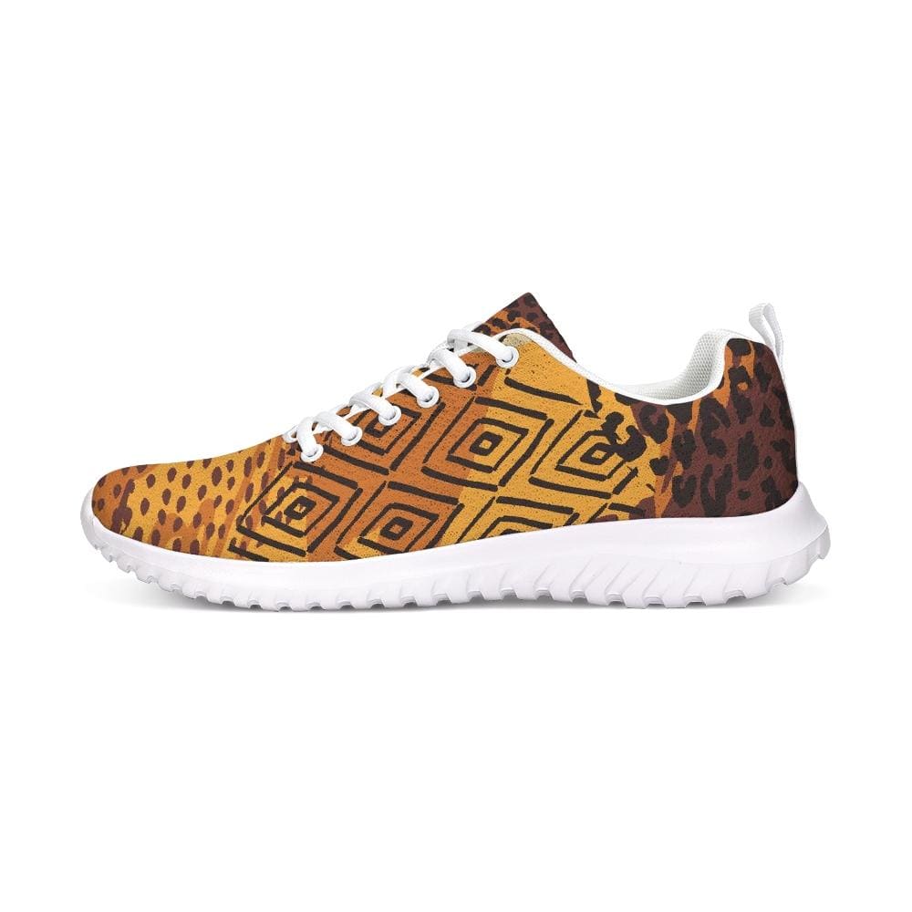 Womens Sneakers - Canvas Running Shoes, Brown and Yellow Print by inQue.Style