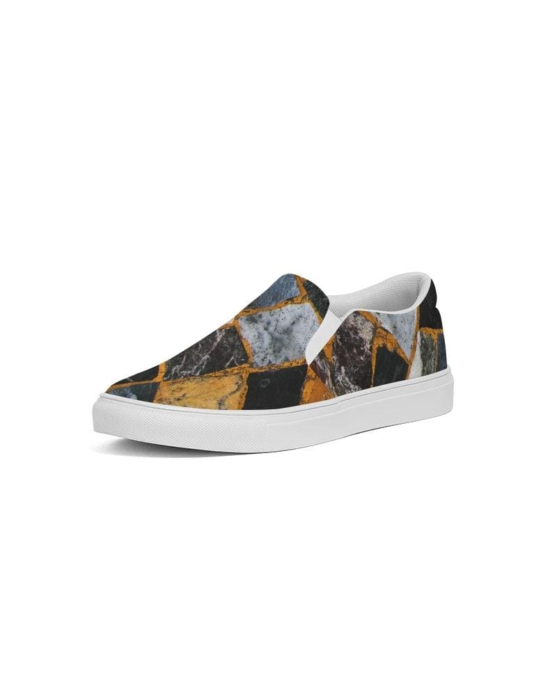 Womens Sneakers - Canvas Slip on Shoes, Black Mosaic Print by inQue.Style