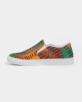 Womens Sneakers - Canvas Slip on Shoes, Brown and Green Print by inQue.Style