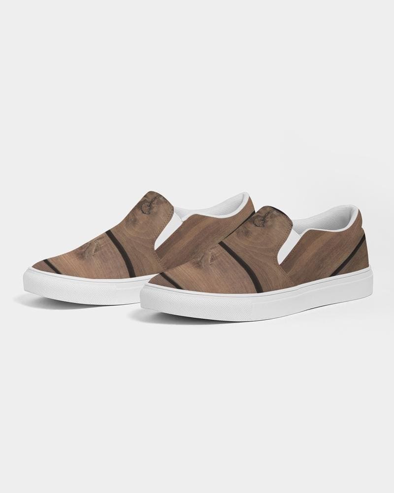 Womens Sneakers - Canvas Slip on Shoes, Brown Plank Print by inQue.Style