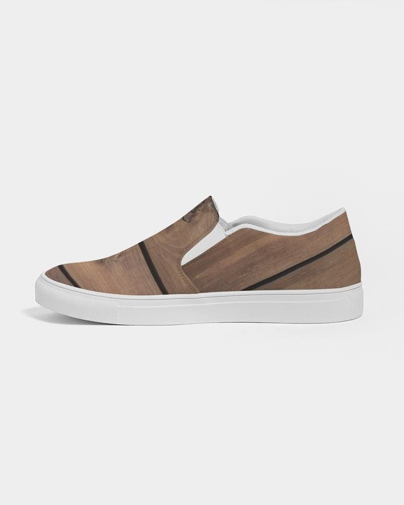 Womens Sneakers - Canvas Slip on Shoes, Brown Plank Print by inQue.Style