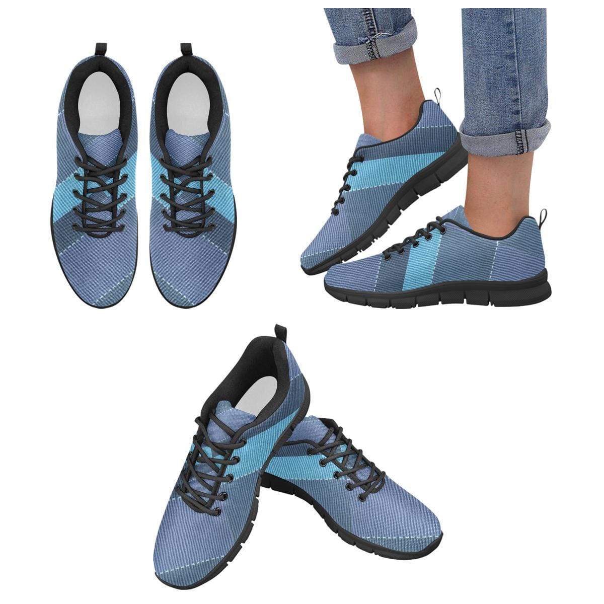 Womens Sneakers, Denim Blue Illustration Running Shoes by inQue.Style