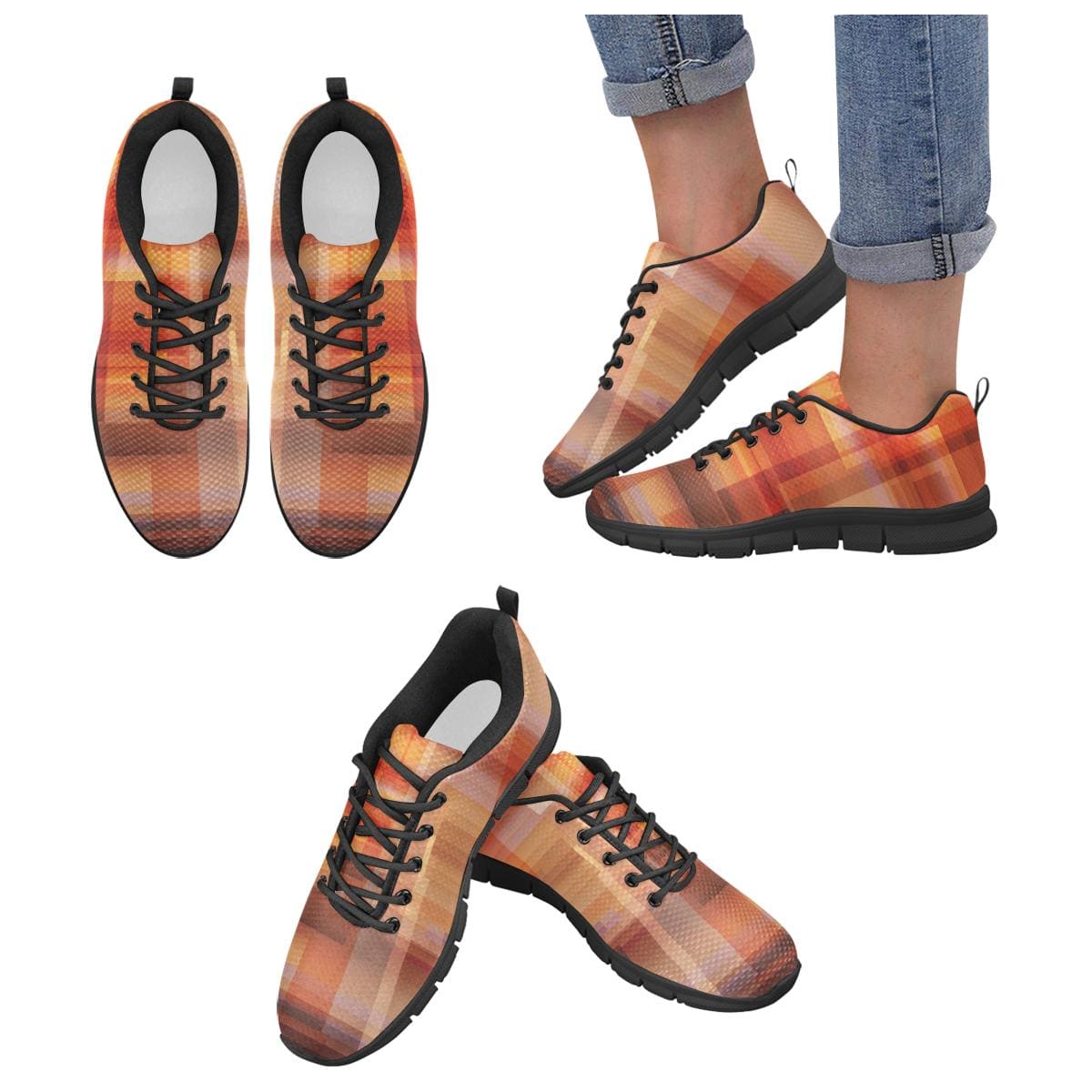 Womens Sneakers, Geometric Brown and Black Running Shoes by inQue.Style