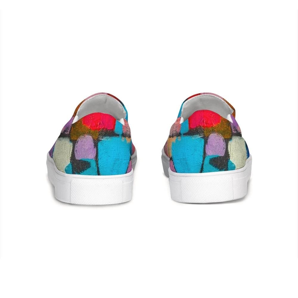 Womens Sneakers - Multicolor Geometric Style Low Top Slip-on Canvas Shoes by inQue.Style