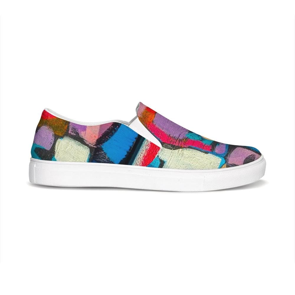 Womens Sneakers - Multicolor Geometric Style Low Top Slip-on Canvas Shoes by inQue.Style