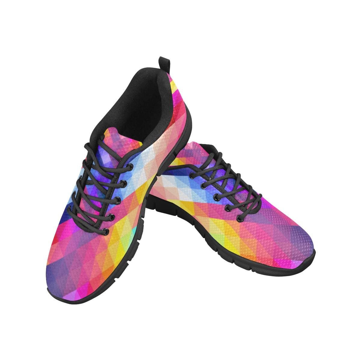 Womens Sneakers, Multicolor Grid Illustration Running Shoes by inQue.Style