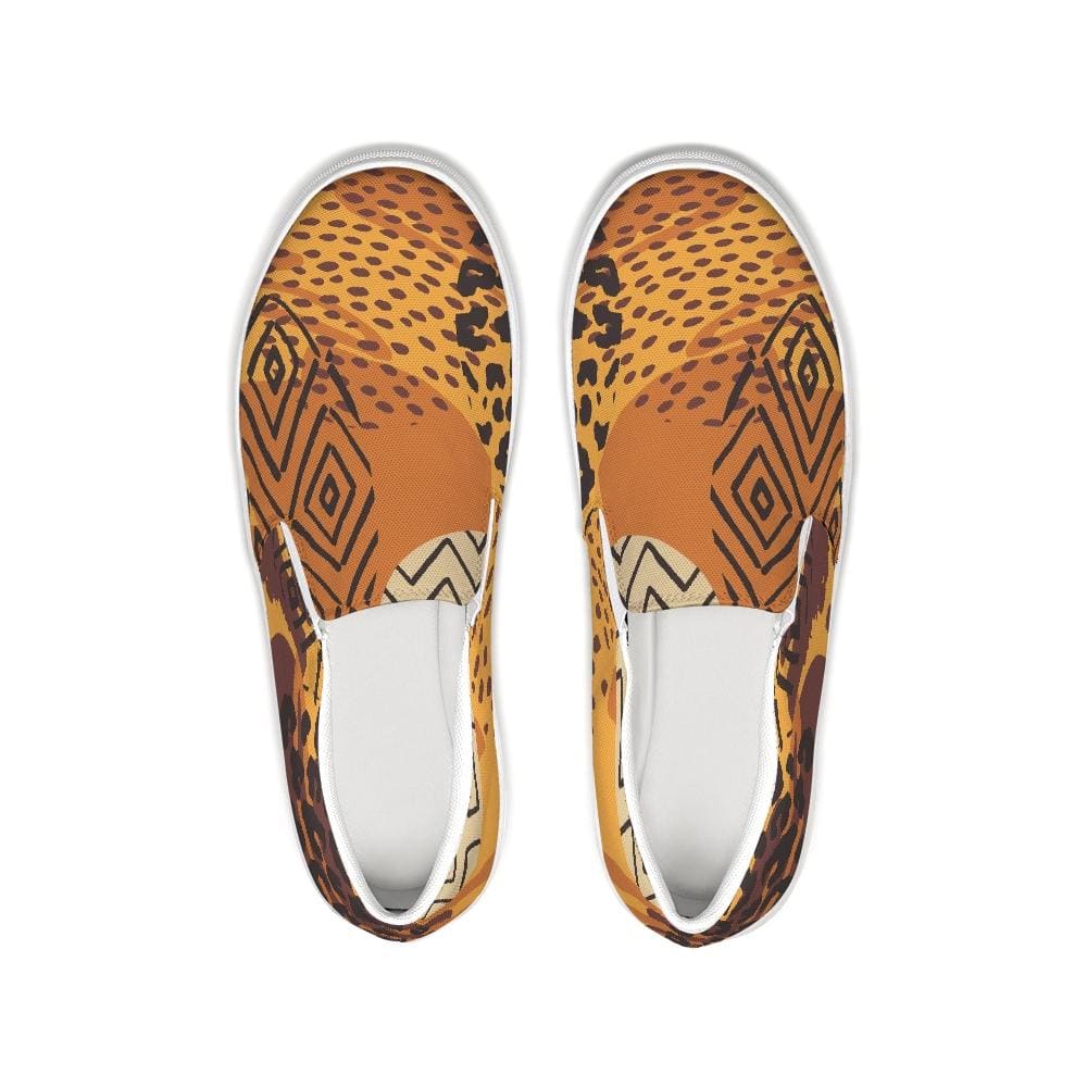 Womens Sneakers, Orange & Gold Low Top Slip-on Canvas Sports Shoes by inQue.Style