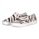 Womens Sneakers - Pink and Black Zebra Stripe Canvas Sports Shoes / Slip-on by inQue.Style